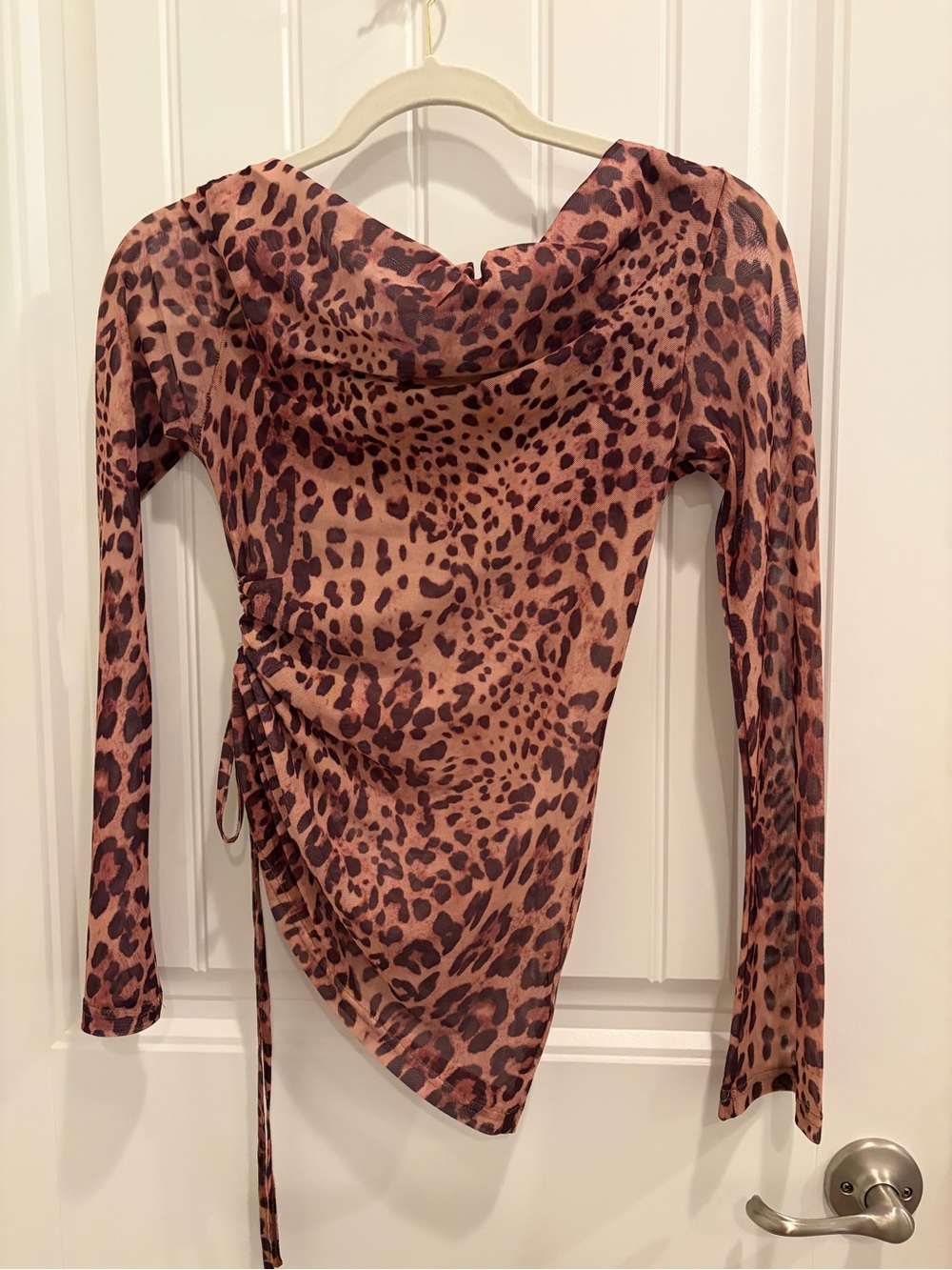 Leopard Print Long Sleeve Side-Tie Top - Brown & Black